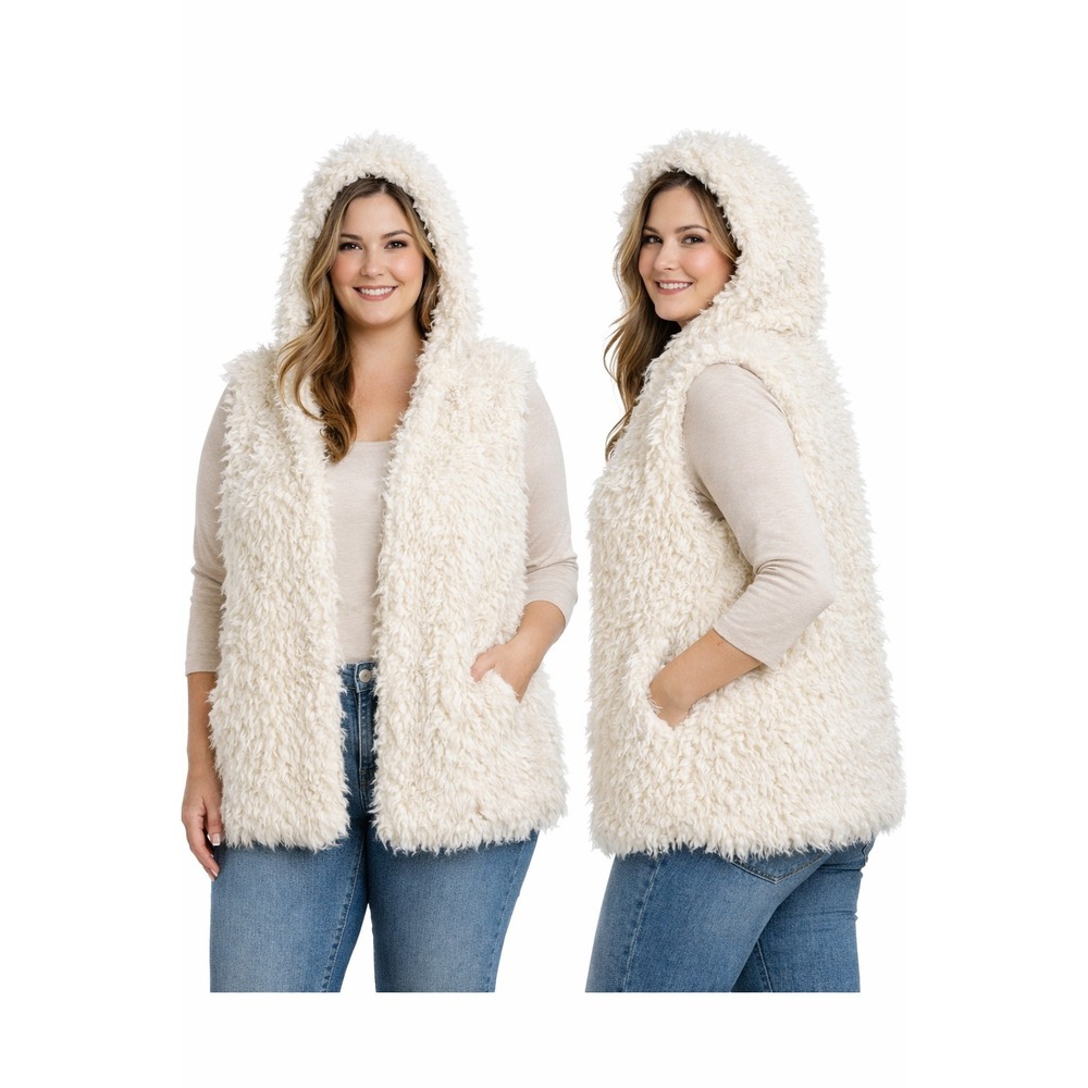 Xhilaration Womens Faux Fur Vest‎ Size XL Ivory Shaggy Cozy Winter Layer